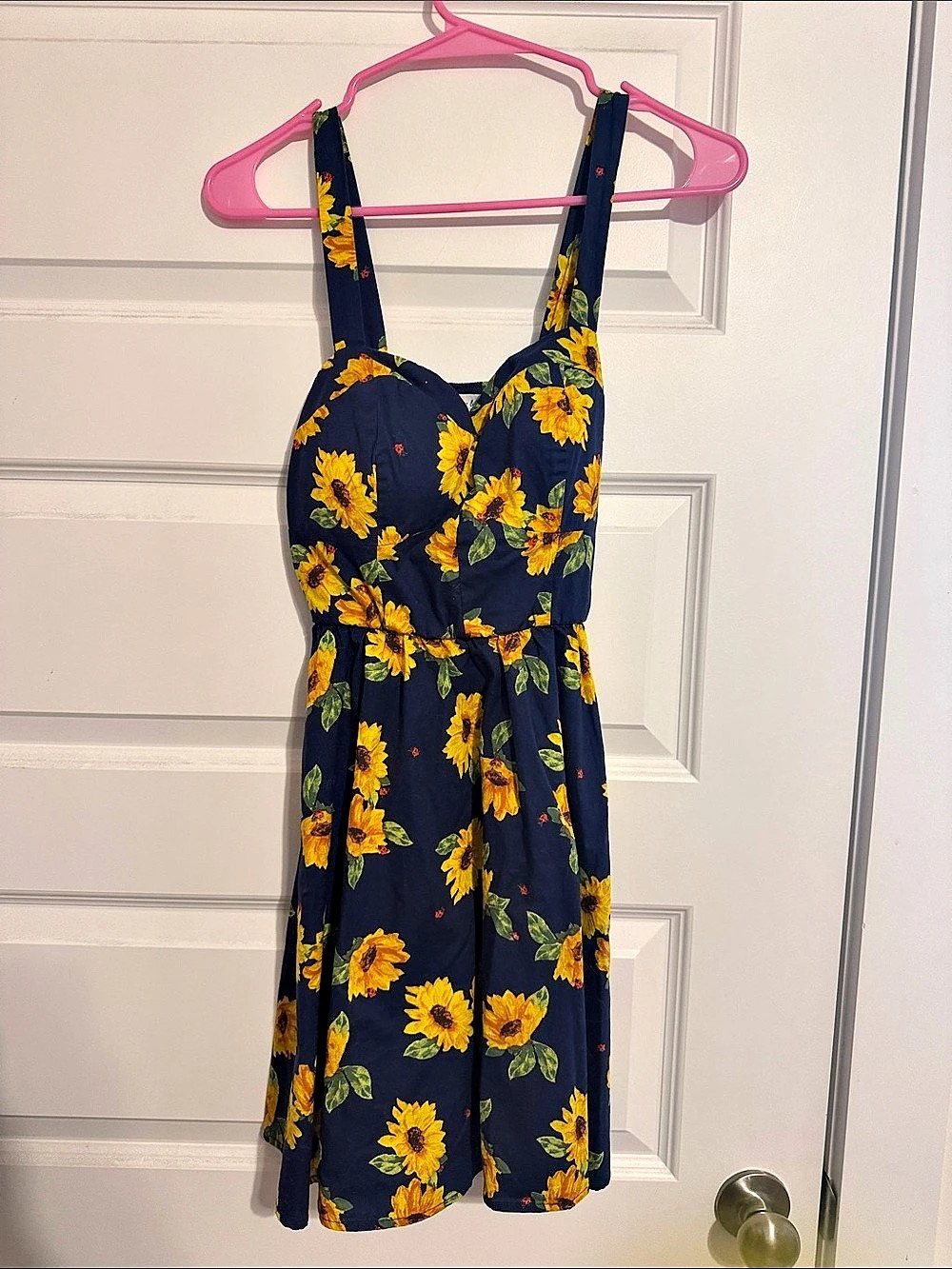 Bailey Blue Sunflower Print Fit & Flare Dress Midi Dress Blue & Yellow small